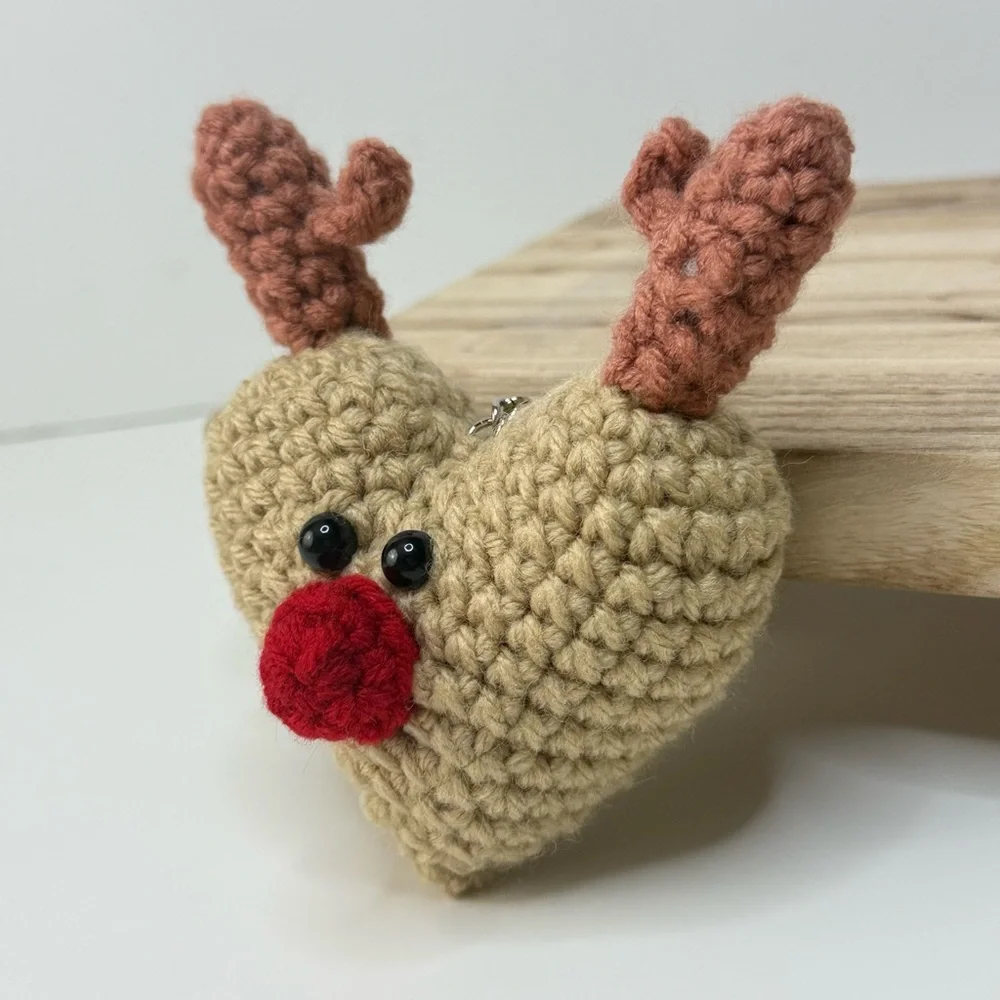 Handcrafted Heart Deer Crochet Keychain